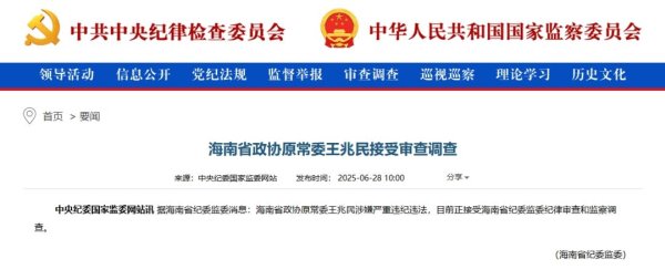祥盛期权 海南：正厅级王兆民被查